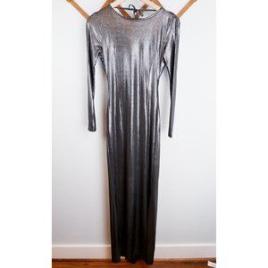NEW Boohoo Grace Metallic Cowl Back Long Sleeve Maxi Dress, size 6